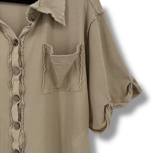 We The Free People Oversize Thermal Button Front Top Women's Sz X-Small Beige - Picture 2 of 7